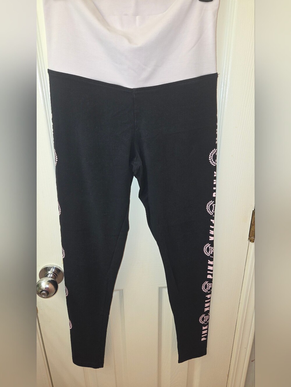 PINK Victoria's Secret Black Leggings with Pink Side Logo Trim